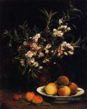 Nature morte Balsimines Pêches et abricots peintre de fleurs Henri Fantin Latour